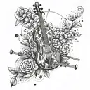 Create a geometric pattern of gym equipment and musical instruments with floral accents tattoo design idea