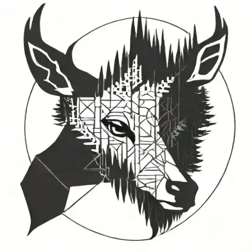 Forest blackout symmetrical geometric  deer face tattoo design idea