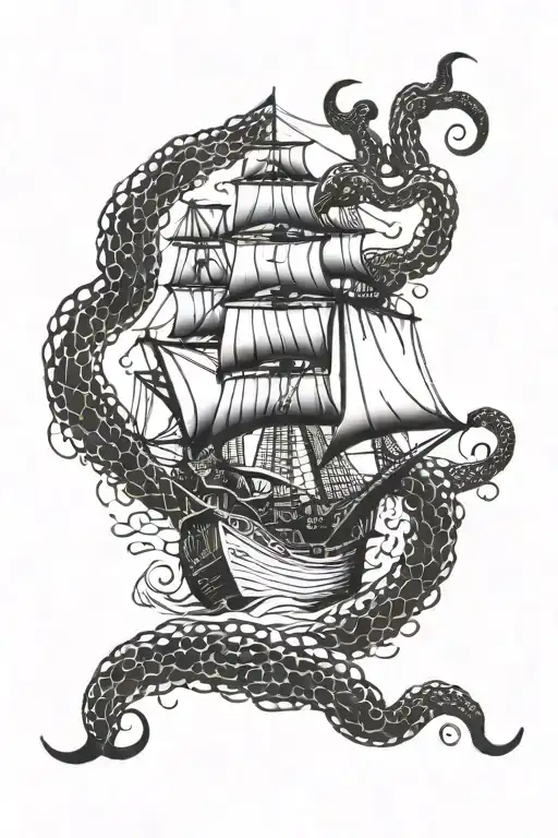 kraken attacking a ship tattoo design idea