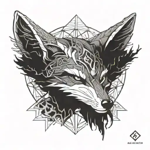 Combine a fox with a ghost from Destiny 2 in a blackwork style tattoo tattoo design idea