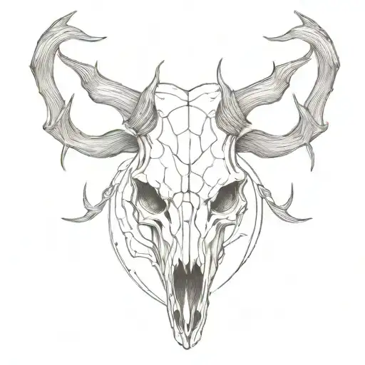 a deer skull front with very large horns tattoo design idea
