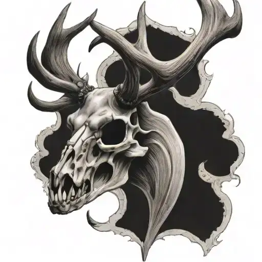 a deer skull with very large horns tattoo design idea