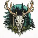 a deer skull with pine trees down his horns tattoo design idea