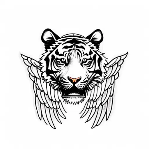 tiger with angel wings and knives  tattoo design idea