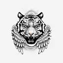 tiger with angel wings and knives  tattoo design idea