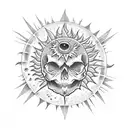 skull with the sun and moon, sunflowers tattoo design idea
