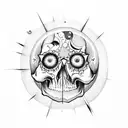 skull with the sun and moon, sunflowers tattoo design idea