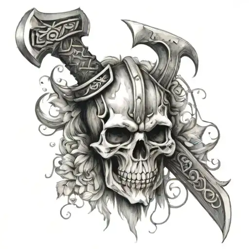 skull viking axe inspired tattoo design idea