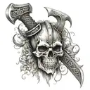 skull viking axe inspired tattoo design idea