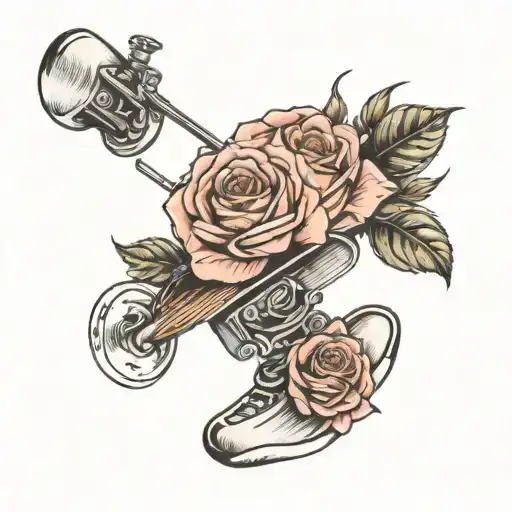 snowboard and roses tattoo design idea
