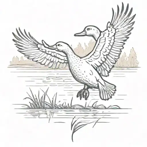 A traditional duck hunting scene with decoys and a shotgun tattoo design idea