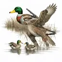 A traditional duck hunting scene with decoys and a shotgun tattoo design idea