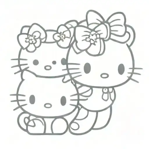 hello kitty and minnie mouse morphed outline with the words 'big sis & lil sis' tattoo design idea