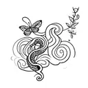 snake with butterflies with flowers tattoo design idea