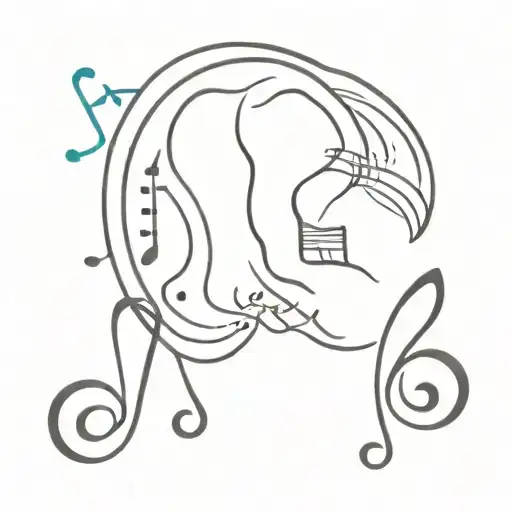 ear for tinnitus with music notes, faith and love  tattoo design idea