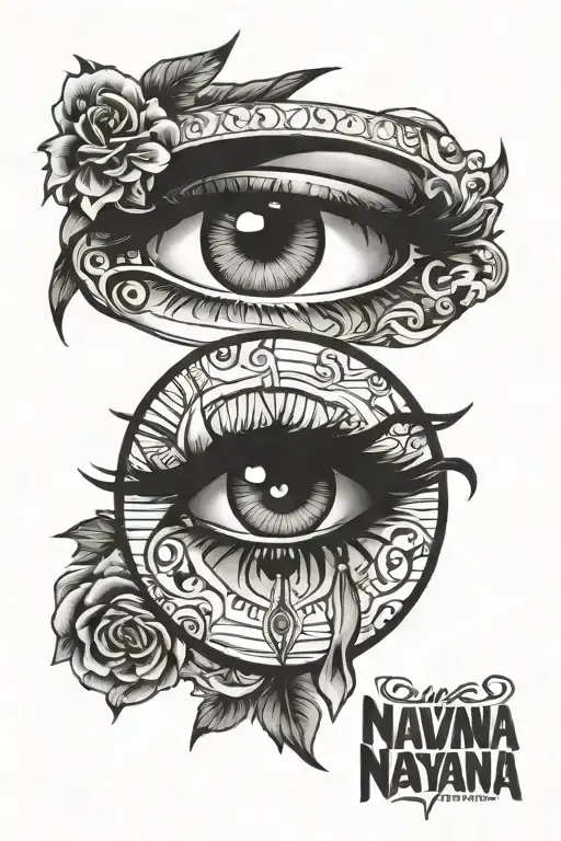 eyes with the word nayanna narrow vertical line tattoo tattoo design idea