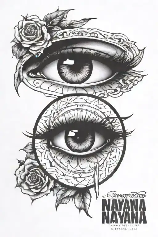 eyes with the word nayanna narrow vertical line tattoo tattoo design idea