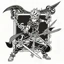Design a tattoo featuring Asta from Black Clover. Depict Asta wielding his signature anti-magic swords, the Demon-Dwelle tattoo design idea