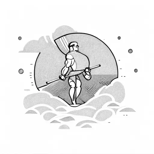 weightlifting barbell surrounded by crashing waves tattoo design idea