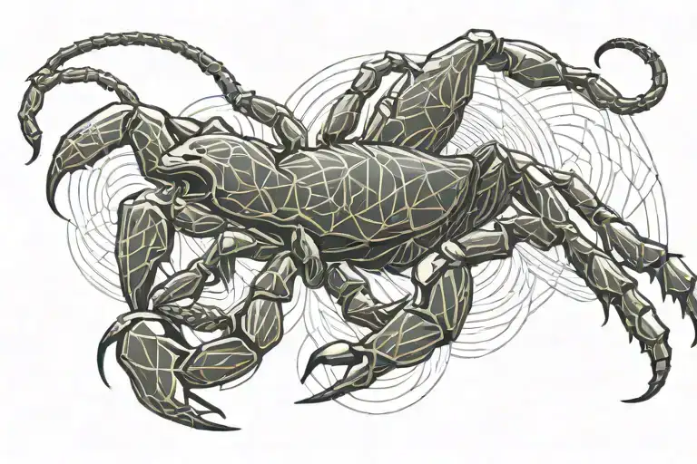 scorpion crawling full body shaped like design featuring the name Laura tattoo design idea