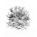 A whimsical underwater scene with colorful coral reefs and exotic sea creatures tattoo design idea