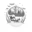It's a full moon. There is a road under it and on the sides of the forest, on the left side of the forest there is the m tattoo design idea