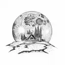 It's a full moon. There is a road under it and on the sides of the forest, on the left side of the forest there is the m tattoo design idea