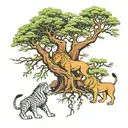 acacia tree 5 lions in and around the tree  tattoo design idea