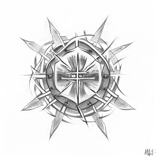 cross with crown of thorns tattoo design idea