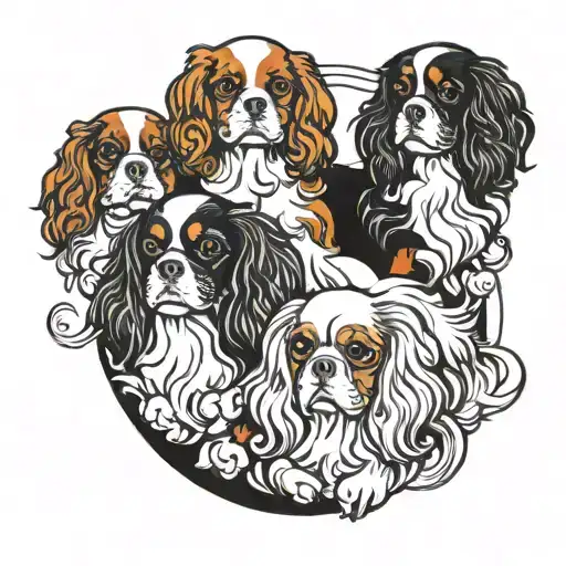 2 cavalier king charles spaniel, one bleihem and one tricolor tattoo design idea
