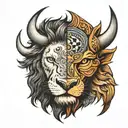 half face buffalo and lion tattoo design idea