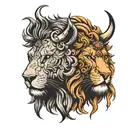 half face buffalo and lion tattoo design idea