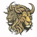 half face buffalo and lion tattoo design idea