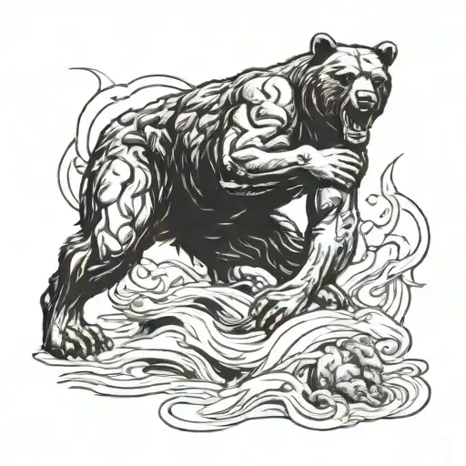 an mma fighter is fighting a bear in hell tattoo design idea