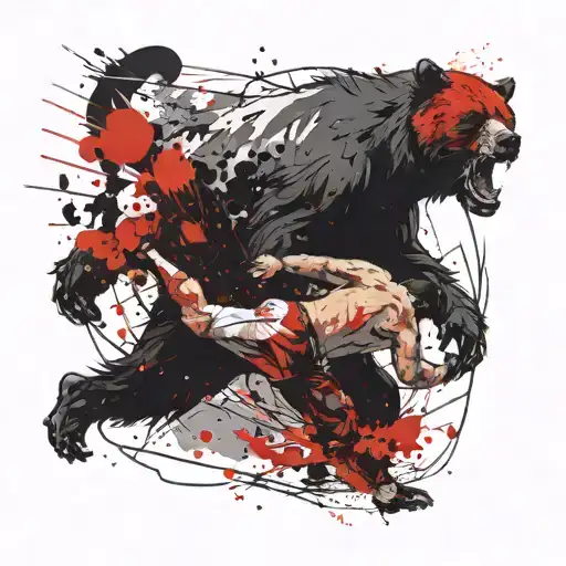 an mma fighter is fighting a bear playing tattoo design idea