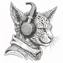 A historical figure from LOTR holding a cat and wearing headphones tattoo design idea