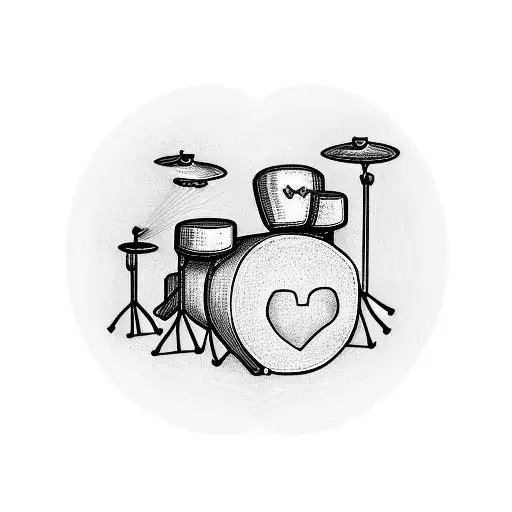 A drum set intertwined with a heart, symbolizing the client's love for music and passion for playing the drums tattoo design idea