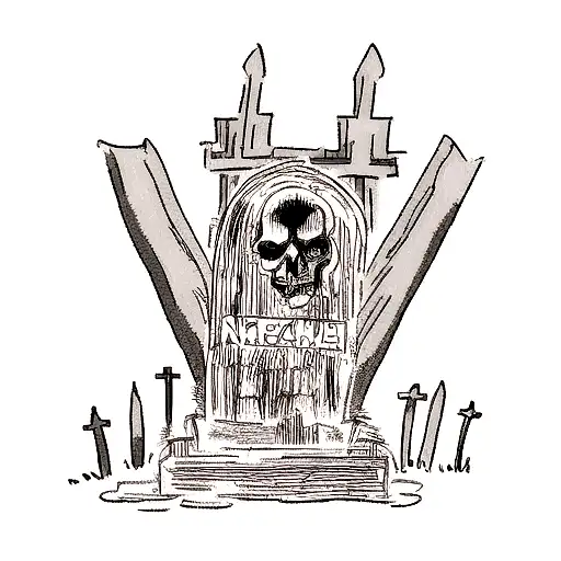 a necromancer raising dead in a graveyard tattoo design idea