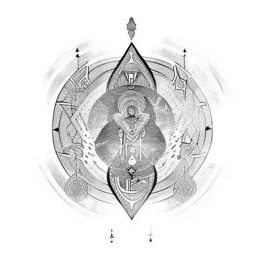 simple ancient mystic Turkish shamanic imaginations tattoo design idea