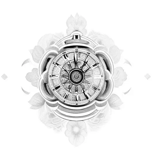 half sleeve design combining flowers, Mandela's, pocketwatch and birds tattoo design idea