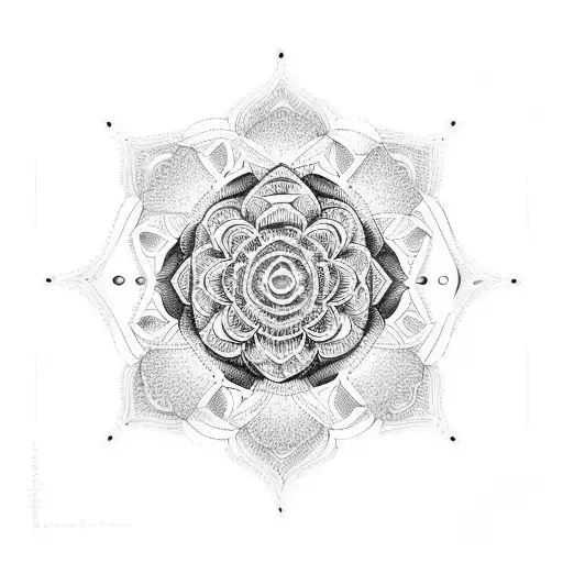 A mandala made up of intricate dahlia petals and geometric shapes tattoo design idea