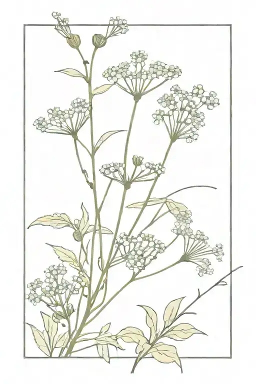 minimalistic cow parsley with only a few leaves and flowers tattoo design idea