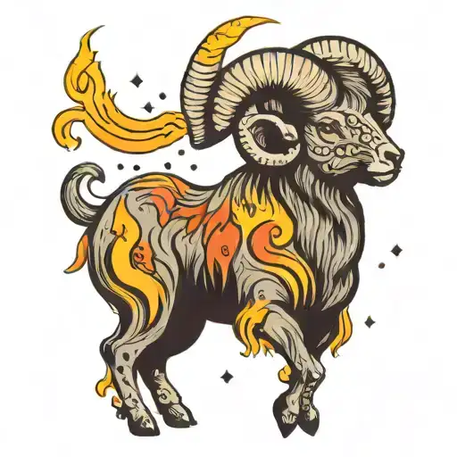 Aries zodiac sign with constellation and fire coming tattoo design idea