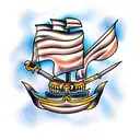 horseshoe ship hawk tattoo design idea