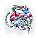 horseshoe, ship, hawk tattoo design idea