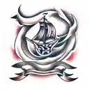 horseshoe, ship, hawk tattoo design idea