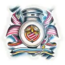 horseshoe, ship, hawk tattoo design idea