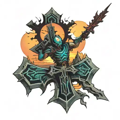 dead space cross with sunset back ground tattoo design idea