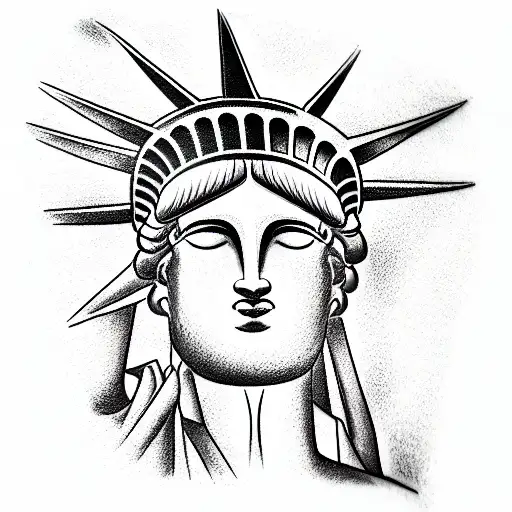 Realism "Statue Of Liberty, Hands Over Face,..." Tattoo Idea BlackInk AI