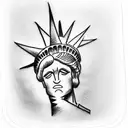 statue of liberty, hands over face, quarter angle, photo realistic tattoo design idea